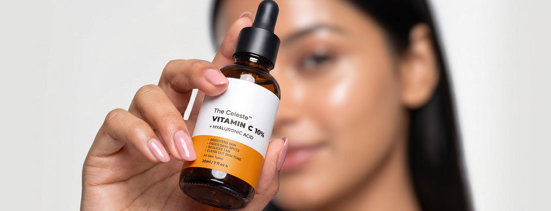 Glow brighter and hydrate deeper with The Celeste Vitamin C 10% Serum enriched with Hyaluronic Acid.
